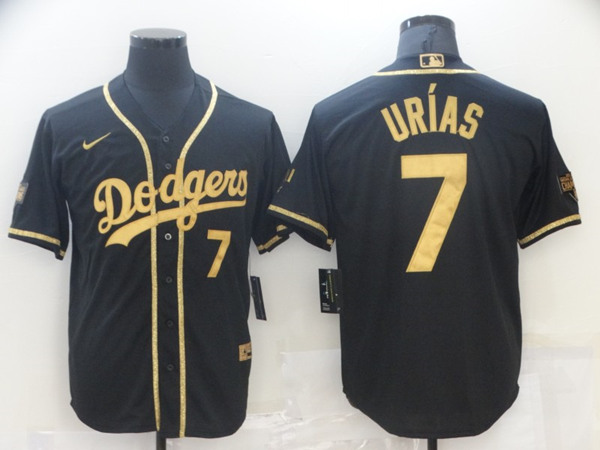 Men's Los Angeles Dodgers #7 Julio Urias Black Gold 2020 World Series Stitched MLB Jersey
